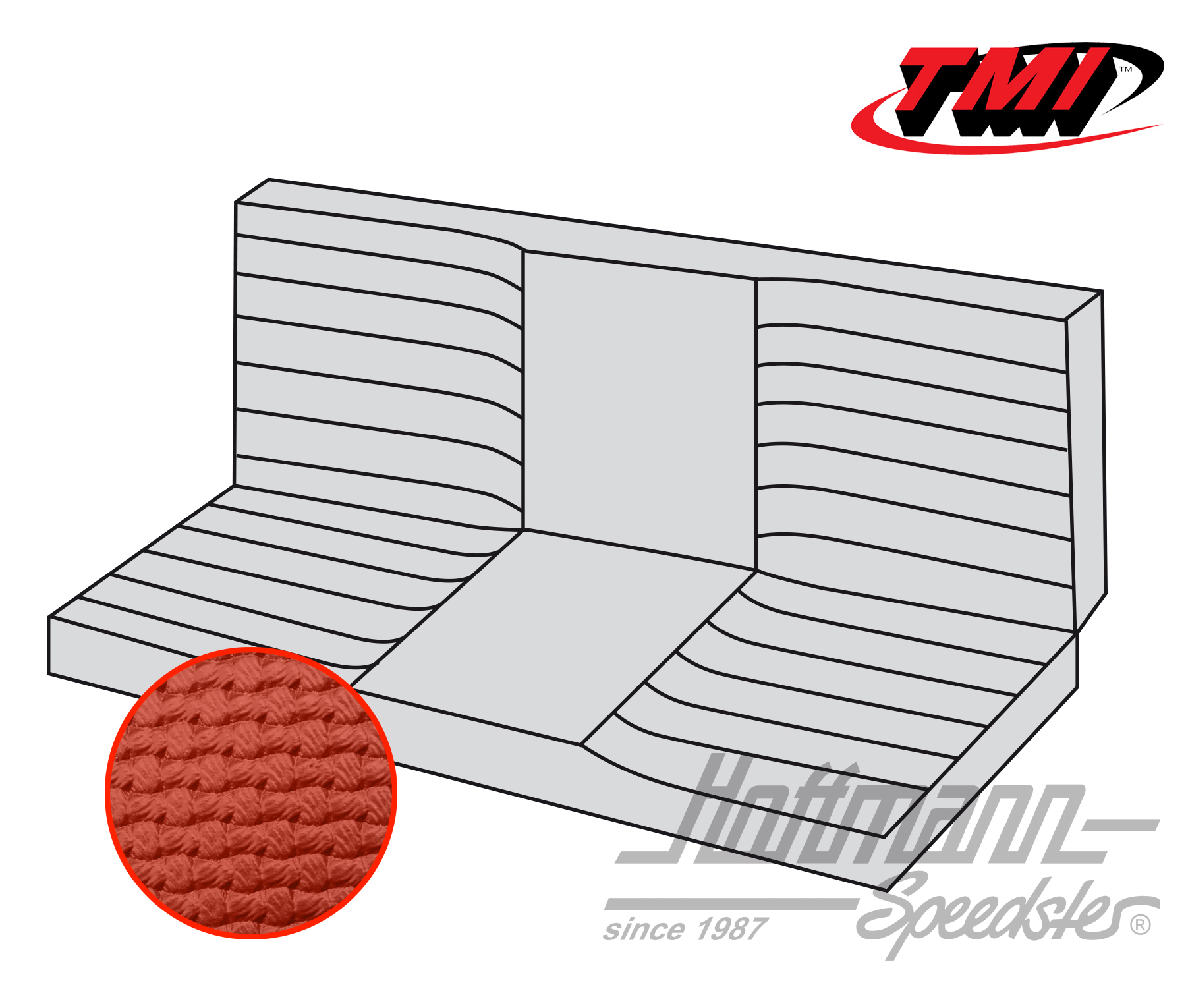 Seat-bench upholstery, Karmann Ghia Coupé, 71-74, red | 43-1512-07 | 066-0083-10